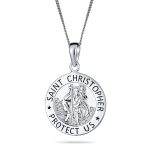Parton Of Safe Travel Protect Us Religious Medal Saint Christopher Pendant Necklace Sterling Silver