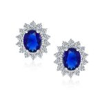 Classic Vintage Crown 1.5 CT CZ Stud Earrings Simulated Sapphire Silver Brass - Image 2
