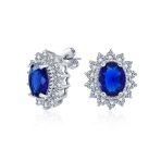 Estate Style Royal Blue Oval Crown CZ Bridal Necklace & Stud Earrings Set - Image 5