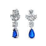 Vintage Art Deco Blue Aquamarine CZ Chandelier Clip-On Earrings Silver Plated - Image 5
