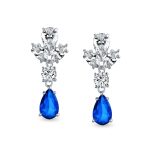 Vintage Art Deco Blue Aquamarine CZ Chandelier Clip-On Earrings Silver Plated - Image 10