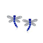 Enchanting Garden CZ Stud Earrings – Blue & White Dragonfly, Firefly, Butterfly