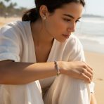 Nautical Sand Dollar Starfish Seashell Charm Bracelet & Stud Earrings Set Silver - Image 2