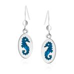 Sea Animal Nautical Blue Seahorse Dangle Earrings  Sterling Silver Fish Hook - Image 2