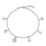 Nautical Charm Anklet Ankle Bracelet with Anchor Sailboat and Sea Shell Charms