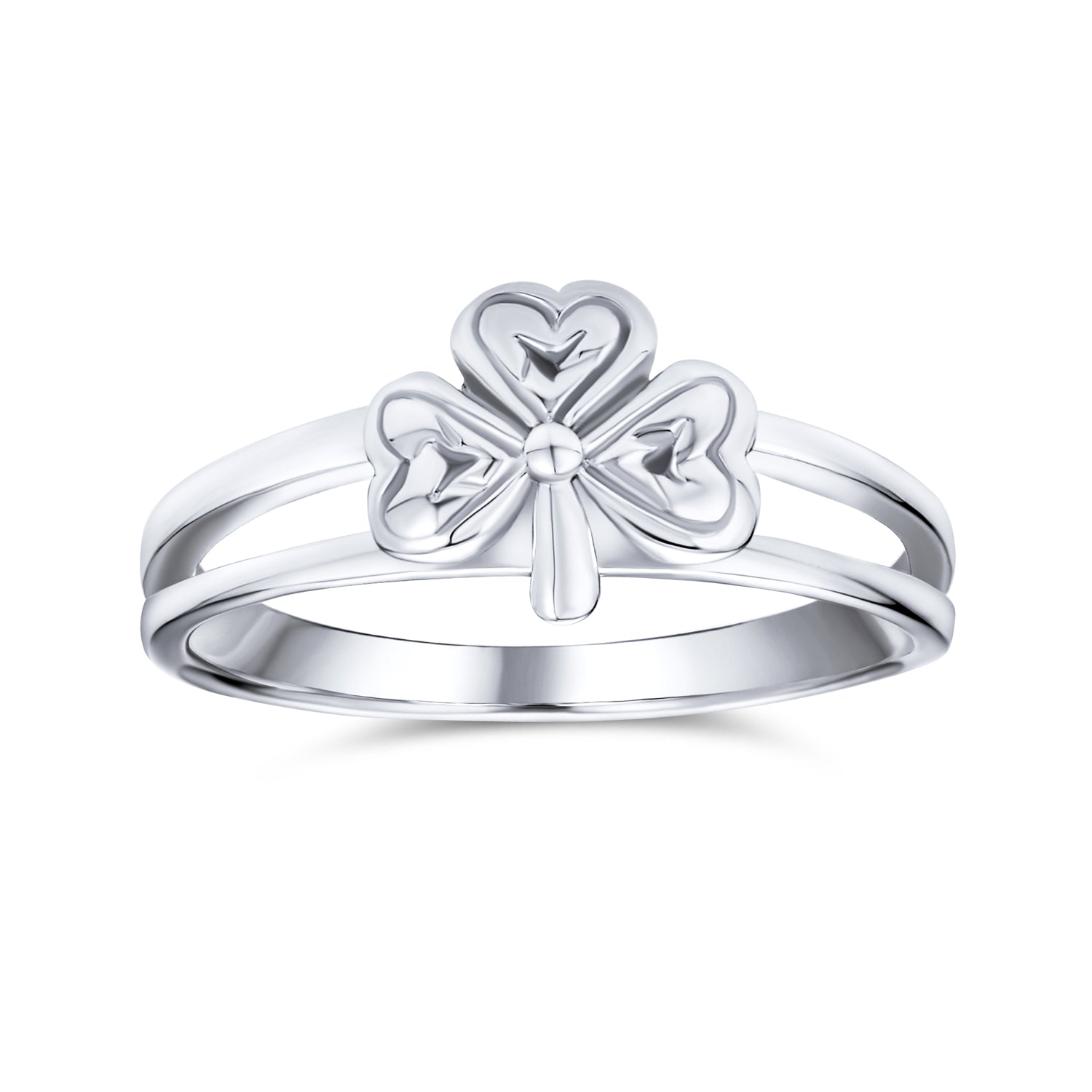 silver-shamrock-ring-double-band-pmr-r12232_1 Celtic Trinity Peite Design Shamrock Clover Ring Oxidized .925 Sterling Silver - Image 1