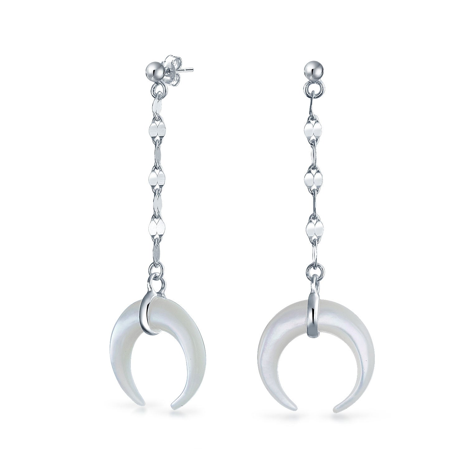silver-shell-horn-dangle-earrings_wj-swe1283-08c-az Crescent Moon White Shell Celestial Horn Dangle Earrings - Image 1