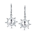 Tropical Beach Nautical Anchor Lever Back Dangle Earrings in Sterling Silver - Image 3