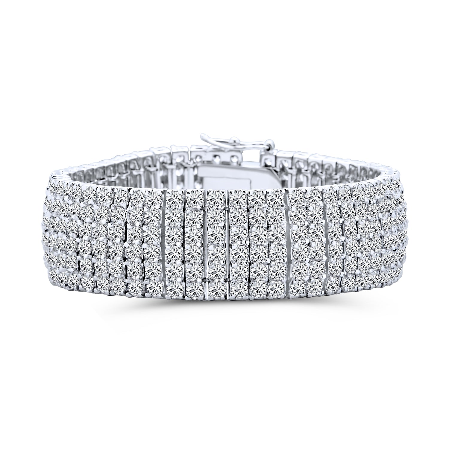 silver-six-row-cz-tennis-bracelet_ag-bz-2233-si Bridal Special Occasion Jewelry Six Row Fashion Statement CZ Cubic Zirconia Wide Tennis Bracelet - Image 1
