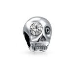 Halloween Skeleton Skull Charm Bead with CZ Eye Sterling Silver for Bracelet