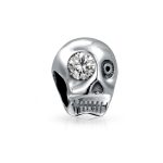 Halloween Skeleton Skull Charm Bead with CZ Eye Sterling Silver for Bracelet