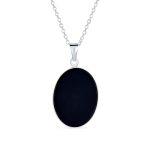 Black Oval Female Lolita Skelton Cameo Pendant Bezel Silver - Image 2