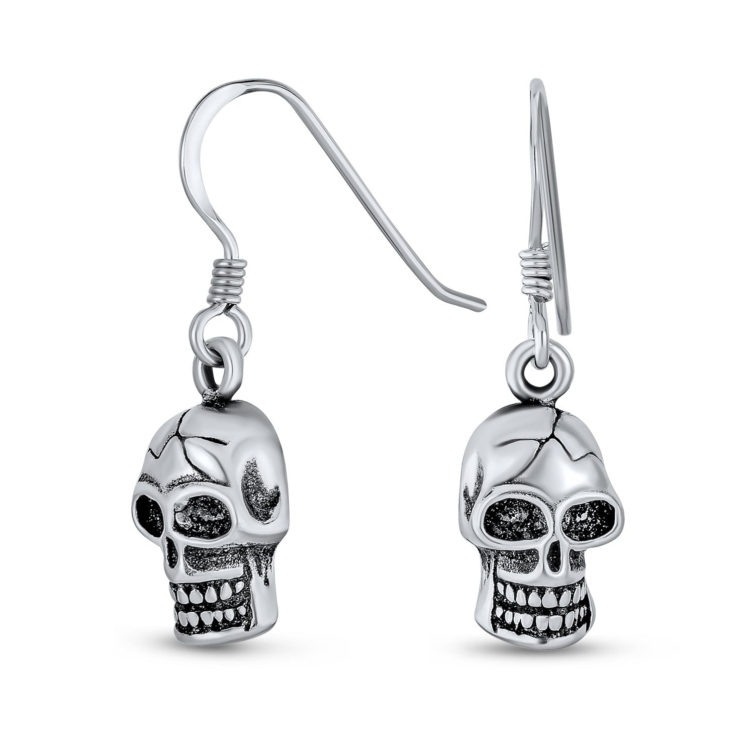 silver-skull-pirate-earrings-dangle_ps-ter316_1 Biker Jewelry Dangle Earrings Pirate Skull Design in Sterling Silver - Image 1