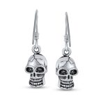 Biker Jewelry Dangle Earrings Pirate Skull Design in  Sterling Silver - Image 2