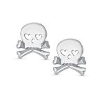 Whimsical Heart Eyes Pirate Skull & Crossbones Stud Earrings Sterling Silver - Image 3