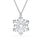 Classic Snowflake Pendant Necklace Polished Sterling Silver for Christmas Party