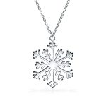 Classic Snowflake Pendant Necklace Polished Sterling Silver for Christmas Party