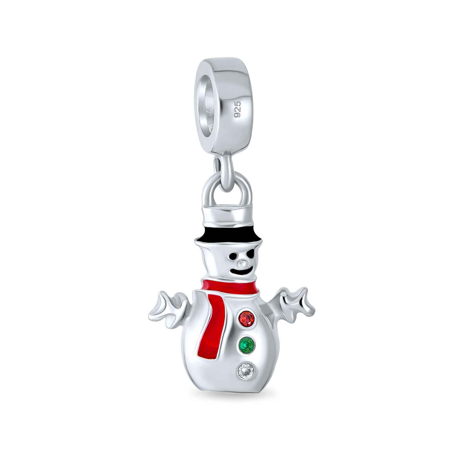 silver-snowman-charm-bead-snow-pbx-hsd-196-az_1 Christmas Charm Bead Frosty Snowman Dangle for Bracelets Sterling Silver - Image 1