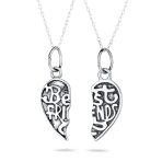 2 PCS BFF Split Heart Puzzle Pendant Necklace Silver