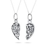 2 PCS BFF Split Heart Puzzle Pendant Necklace Silver