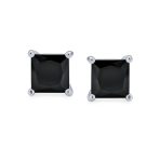 Set of 2 Black Square Princess Cut CZ Stud Earrings Gold Plated Silver 5MM - Image 5