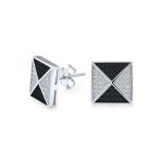 Black Royal Blue CZ Stud Square Earrings Geometric Pyramid