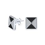 Black Royal Blue CZ Stud Square Earrings Geometric Pyramid