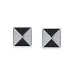 Black Royal Blue CZ Stud Square Earrings Geometric Pyramid - Image 3