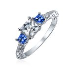 3CT CZ Three Stone Past Present Future Cubic Zirconia Engagement Ring .925 Sterling Silver - Image 2