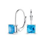 Imitation Amethyst Purple Princess Cut Solitaire AAA CZ Drop Earrings Leverback - Image 3