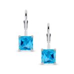 Imitation Amethyst Purple Princess Cut Solitaire AAA CZ Drop Earrings Leverback - Image 9
