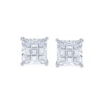 Set of 2 Invisible Cut Square Black CZ Checkboard Stud Earrings Black Plated 5MM - Image 10