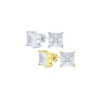 Set of 2 Invisible Cut Square Black CZ Checkboard Stud Earrings Black Plated 5MM - Image 5