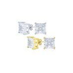 Set of 2 Invisible Cut Square Black CZ Checkboard Stud Earrings Black Plated 5MM - Image 6