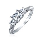 3CT CZ Three Stone Past Present Future Cubic Zirconia Engagement Ring .925 Sterling Silver