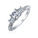3CT CZ Three Stone Past Present Future Cubic Zirconia Engagement Ring .925 Sterling Silver