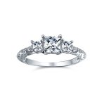 3CT CZ Three Stone Past Present Future Cubic Zirconia Engagement Ring .925 Sterling Silver - Image 5