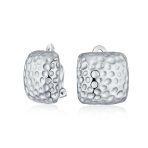 Geometric Hammered Square Clip-On Earrings Silver Gold Plate