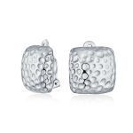 Geometric Hammered Square Clip-On Earrings Silver Gold Plate