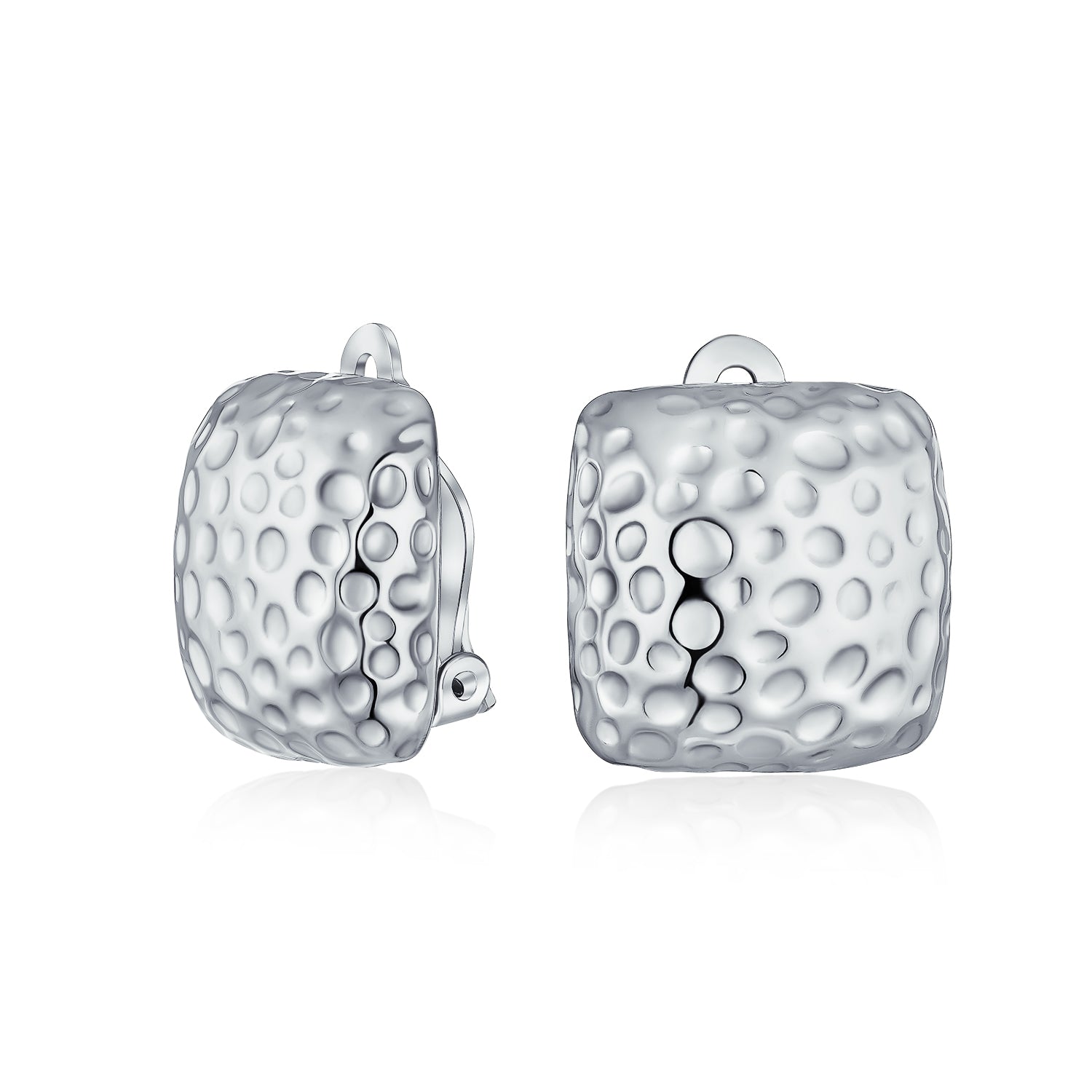 silver-square-hammered-clip-earrings_ag-se-9660si-az_1 Geometric Hammered Square Clip-On Earrings Silver Gold Plate - Image 1