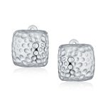 Geometric Hammered Square Clip-On Earrings Silver Gold Plate - Image 2