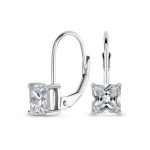 Imitation Amethyst Purple Princess Cut Solitaire AAA CZ Drop Earrings Leverback