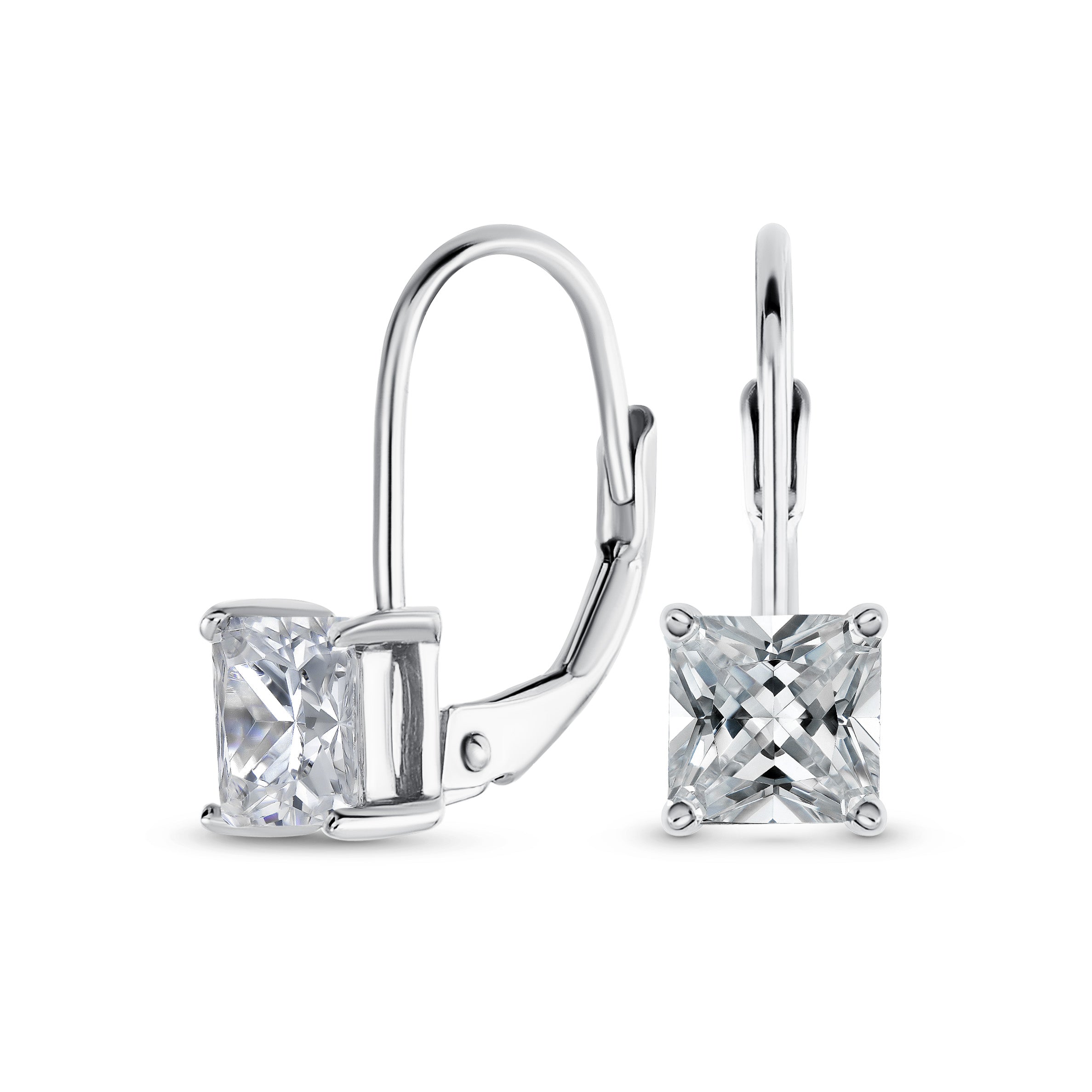 silver-square-princess-earrings-leverback-oa-21ola2282_11 Imitation Amethyst Purple Princess Cut Solitaire AAA CZ Drop Earrings Leverback - Image 1