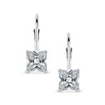 Imitation Amethyst Purple Princess Cut Solitaire AAA CZ Drop Earrings Leverback - Image 7