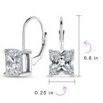 Bridal Lever-Back Princess Cut Solitaire Square CZ Earrings Sterling Silver 7MM - Image 4