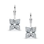 Bridal Lever-Back Princess Cut Solitaire Square CZ Earrings Sterling Silver 7MM - Image 2