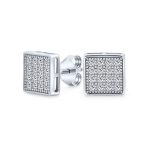 Set of 2 Geometric Square CZ Stud Earrings Gold Sterling Silver 5MM - Image 5