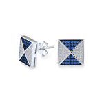 Black Royal Blue CZ Stud Square Earrings Geometric Pyramid - Image 2