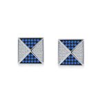 Black Royal Blue CZ Stud Square Earrings Geometric Pyramid - Image 4