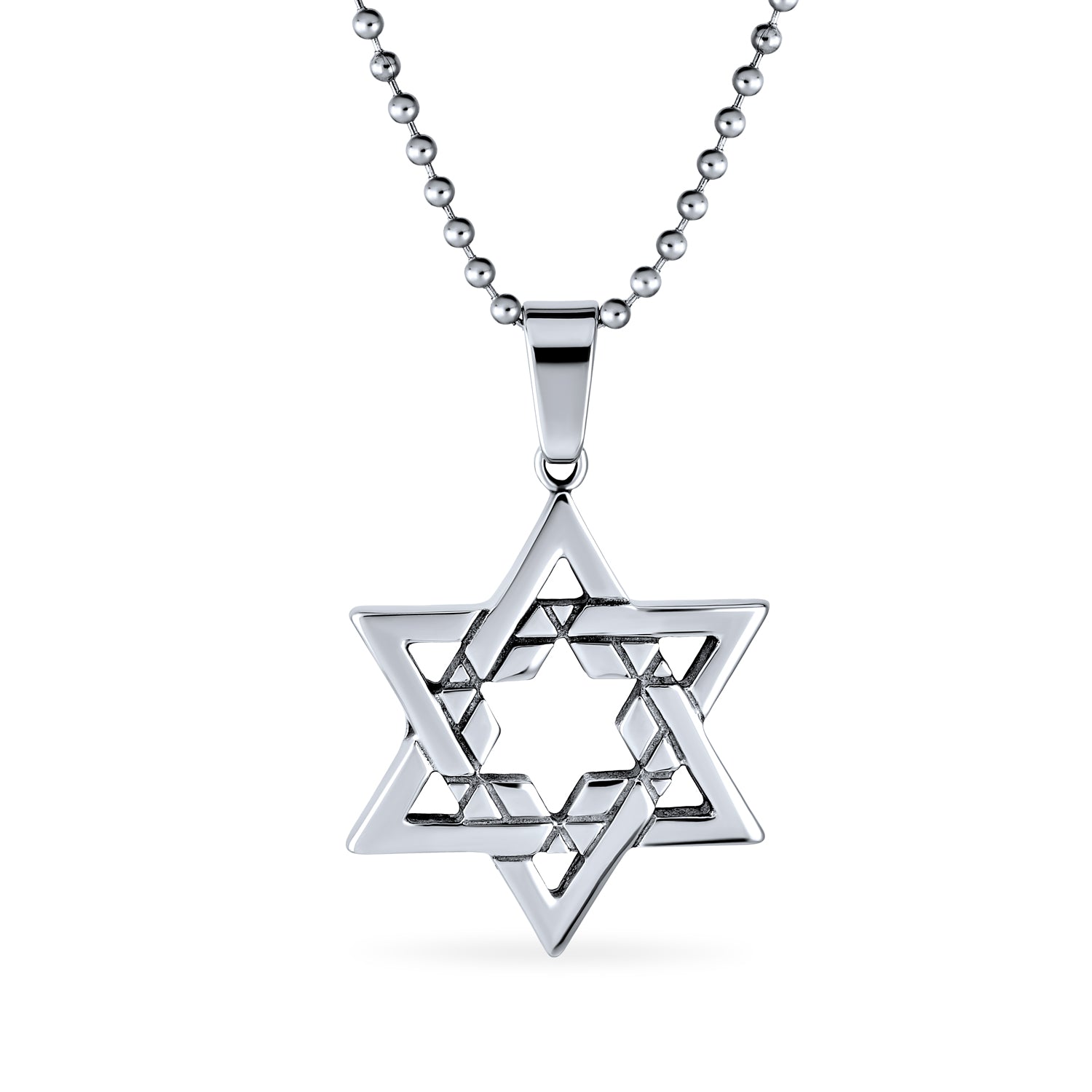 silver-stainless-jewish-star-david-pendant_cdl-p8904ch_1 Unisex Men's Star of David Pendant Necklace for Bar Mitzvah Stainless Steel - Image 1